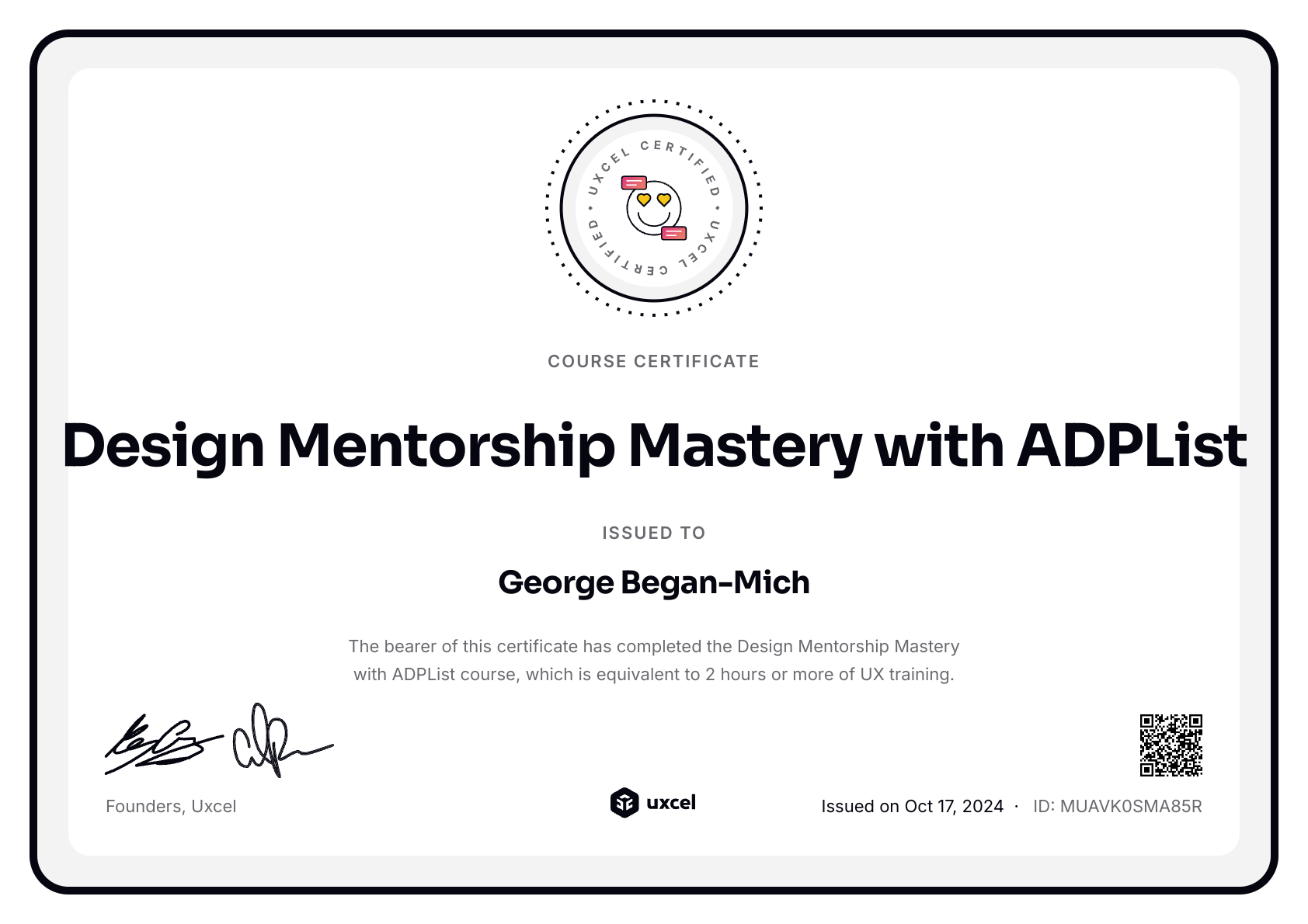 George Began-Mich's certificate